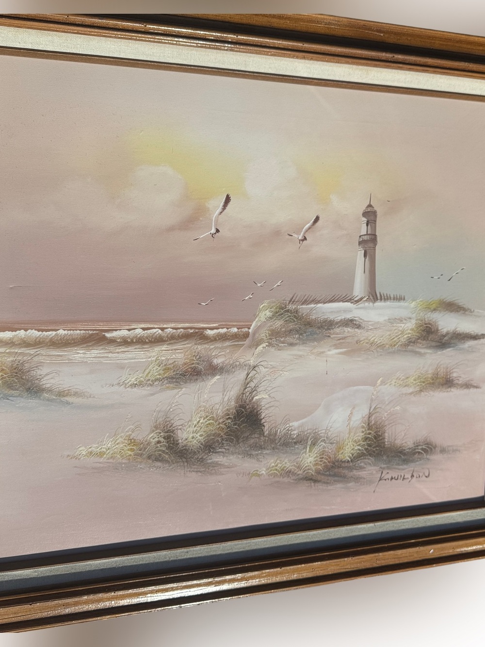 Coastal Lighthouse Seaside Canvas Original Painting 30”x26” Signed